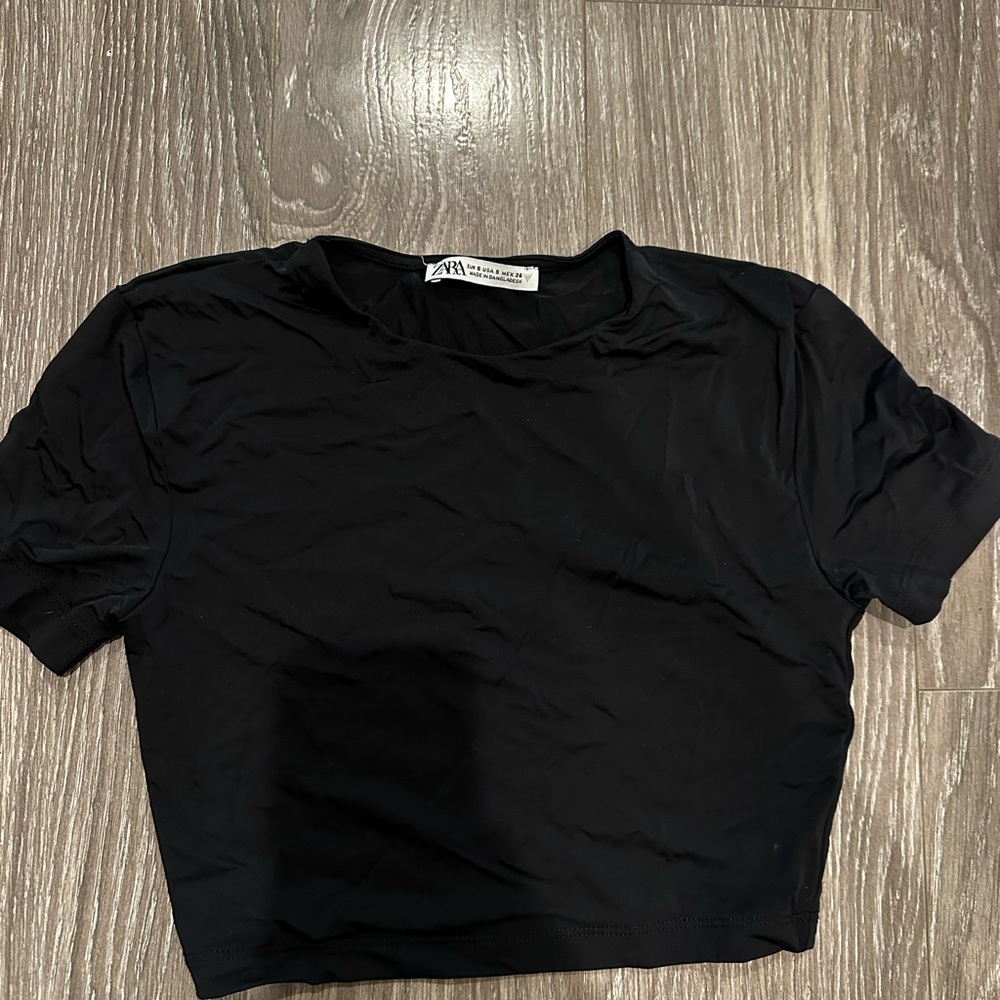 Zara Black Short Sleeve Crop Top